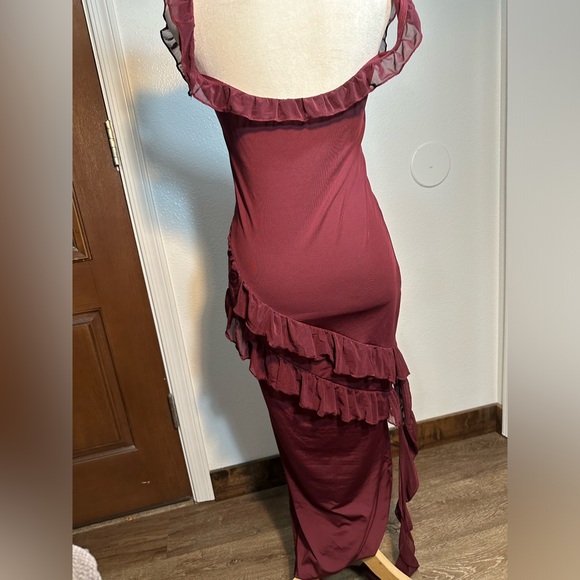 Elegant wine color fun fairy pirate ruffles dress comfy stretchy woman size m - Picture 13 of 17